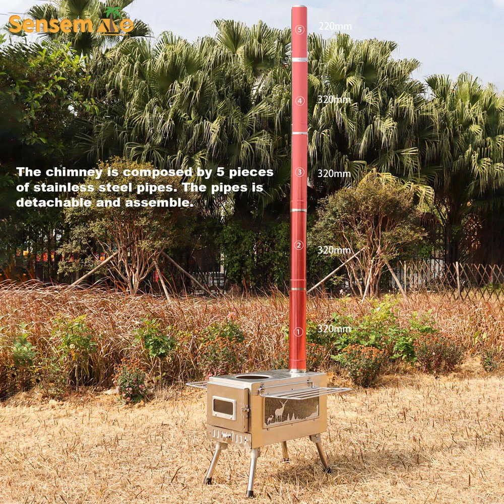Outdoor Heating Stove Large Portable Fire Wood Stove 304 Stainless Steel Window Pipe For Tent Heater Cot Camping Ice-fishing Cooking Outdoor BBQ