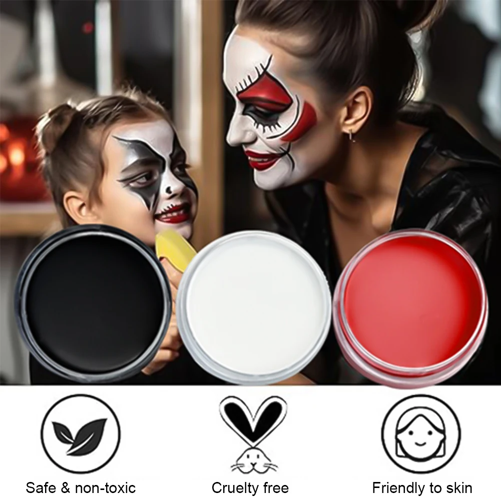 Professional Face & Body Paint - White, Black, Red for Special Effects, Holidays & Costume Parties