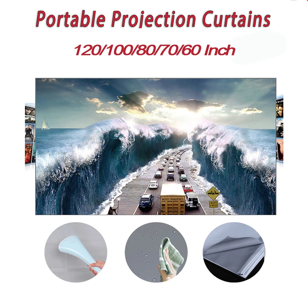 Projector Screen 120/100/80/70/60 Inch HD16:9 Frameless Screen Foldable Wall Mounted Canvas for Projector Home Office Screen projector screen projection screen