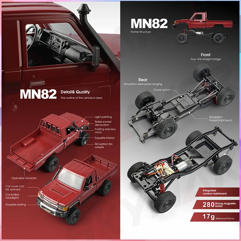 Skymaker Mn 1:12 RC Car Model Mn82 Pro Full Scale LC79 RTR 2.4g 4WD 280 Motor Remote Control RC Truck Toys With MN82 Metal Parts 4