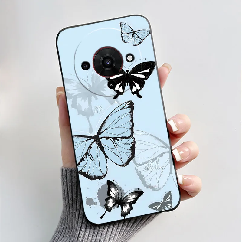 Butterfly Flower Black Soft Silicone Phone Case - Stylish Protective Back Cover