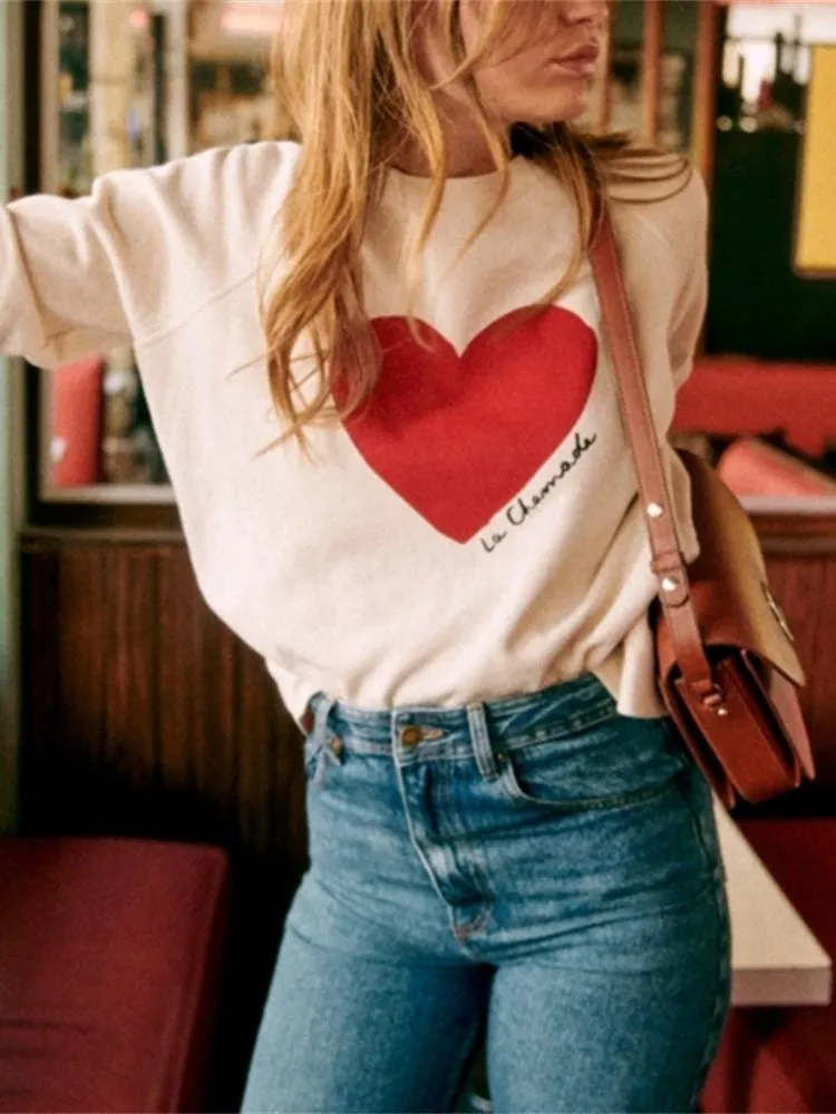 

Свитшот женский с надписью Love, винтажный Свободный пуловер с круглым вырезом и длинным рукавом, элегантный ретро свитшот, осень 2023