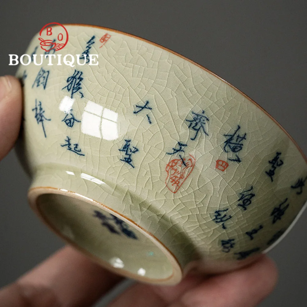 100ml Old Pottery Clay Blue and White Teacup Japanese Master Cups Personal Cup Household Chinese Tea Set Equipment Decoration
