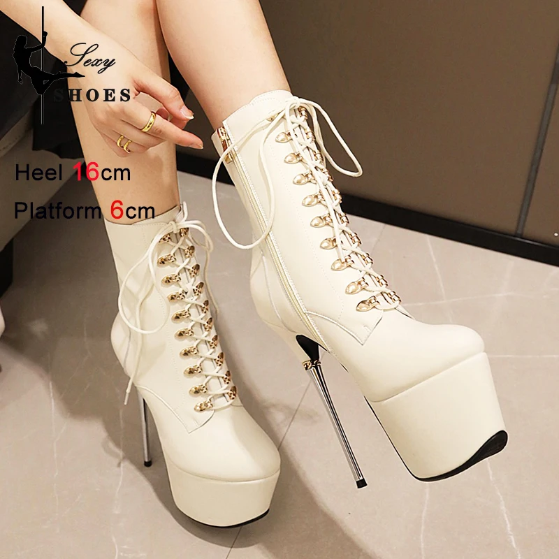 

Nightclub Platform Ankle Boots For Ladies Fetish High Heels 16CM/6.3 Inch Pole Dance Shoes 16CM Winter Female Booties For Women