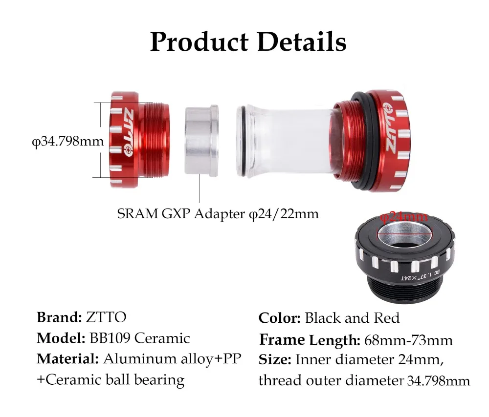 Pédalier Vélo De Course Bélo BC Tleeing - Aluminium, Filetage 1.37" X 24T, Compatible Boîtier 68-73 Mm, Rouge
