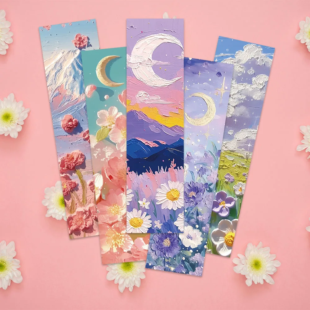Cartoon Flowers Landscape Oil Painting Paper Bookmarks 30pcs DIY Students Readers Page Markers Library Office Page Marking