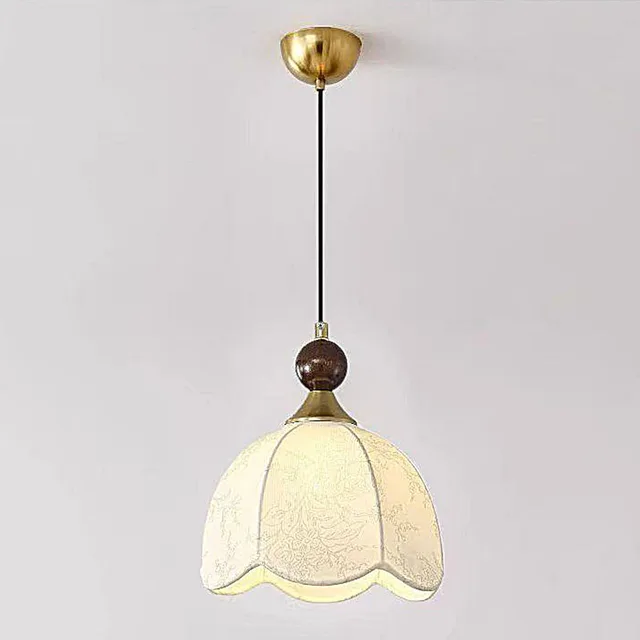 Petit lustre de chevet de chambre à coucher médiévale française, Style rétro wabi-sabi, tissu en bois, éclairage suspendu pour vestiaire 1