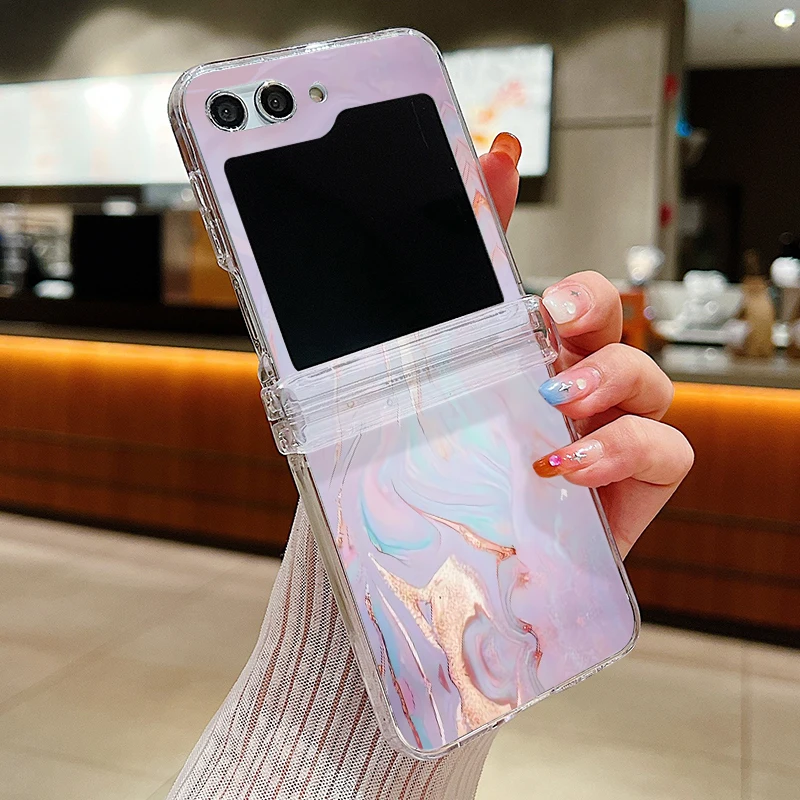 Ink Marble Pattern Transparent Folding Phone Case - Elegant Hard Cover Design