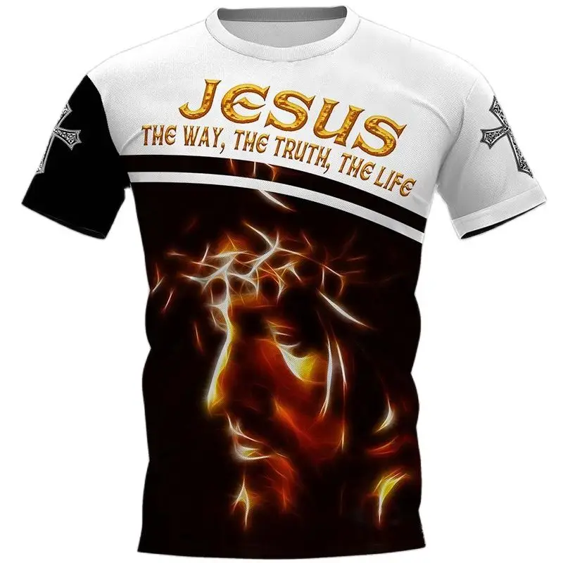 Camiseta 3D de Cristo Jesus estampada masculina, roupa Harajuku Street, oração grande, blusa de manga curta, vintage, secagem rápida, unissex, verão 11 Sdc5e9ce5bb63480fa1aae001260ed2b1k