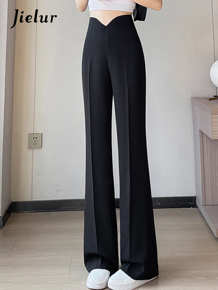 

Jielur High Waist Black Women's Suit Pants Causal Office Lady Solid Color Full Length Fashion Female Pants Simple Streetwear