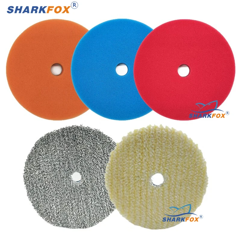 Sharkfox 5Pcs 5"(125mm) Car Sponge Wool Polishing Pads Set for DA/RO/GA er Polisher ing Waxing