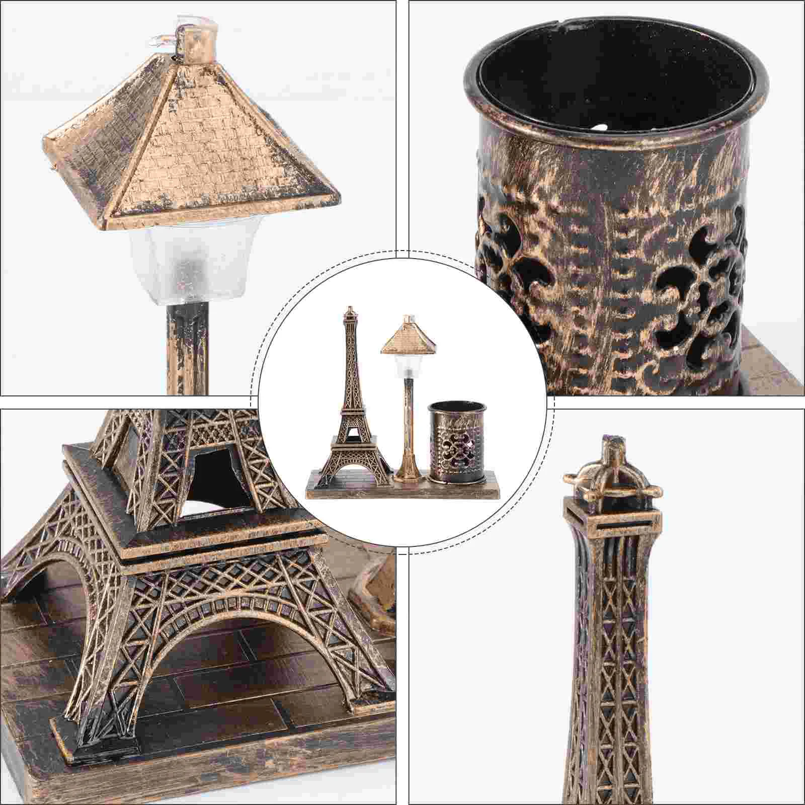 

Vintage Ornaments Eiffel Tower Adornment Decorative Lamp Nightlight Pen Holder Plastic Tabletop Student The Gift