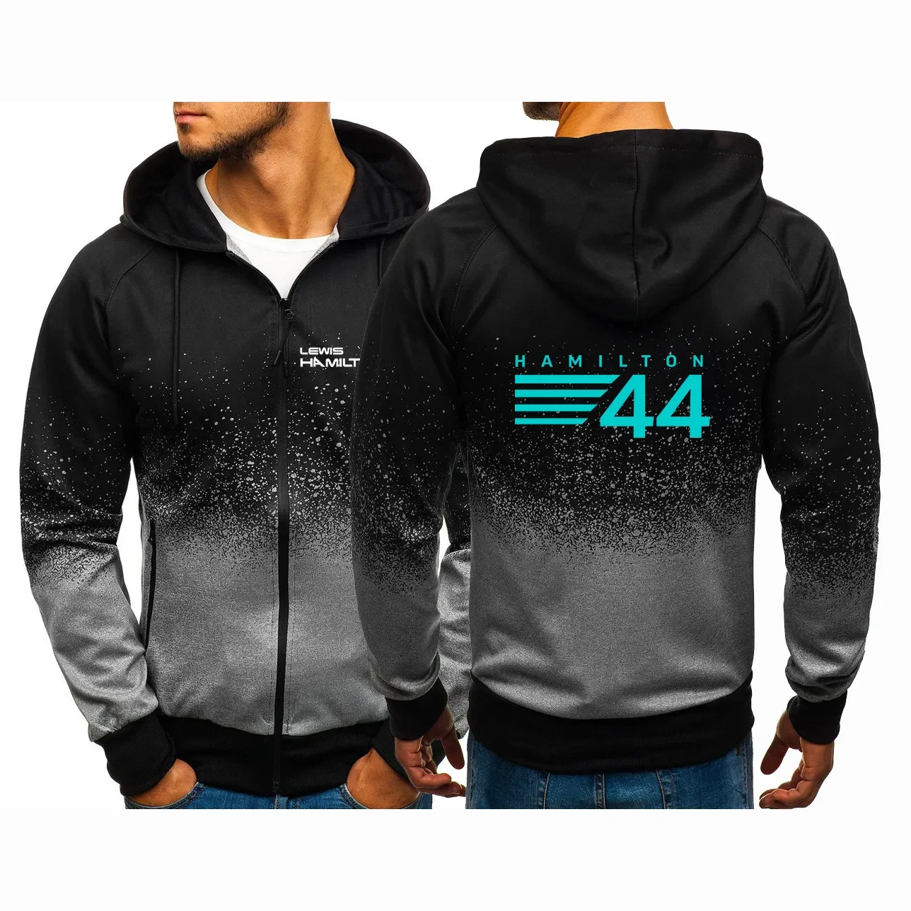 

F1 Driver Lewis Hamilton Digital 44 Autumn Men Hoodies Casual HipHop Harajuku Gradient Color Fleece Sweatshirts Zipper Jacket