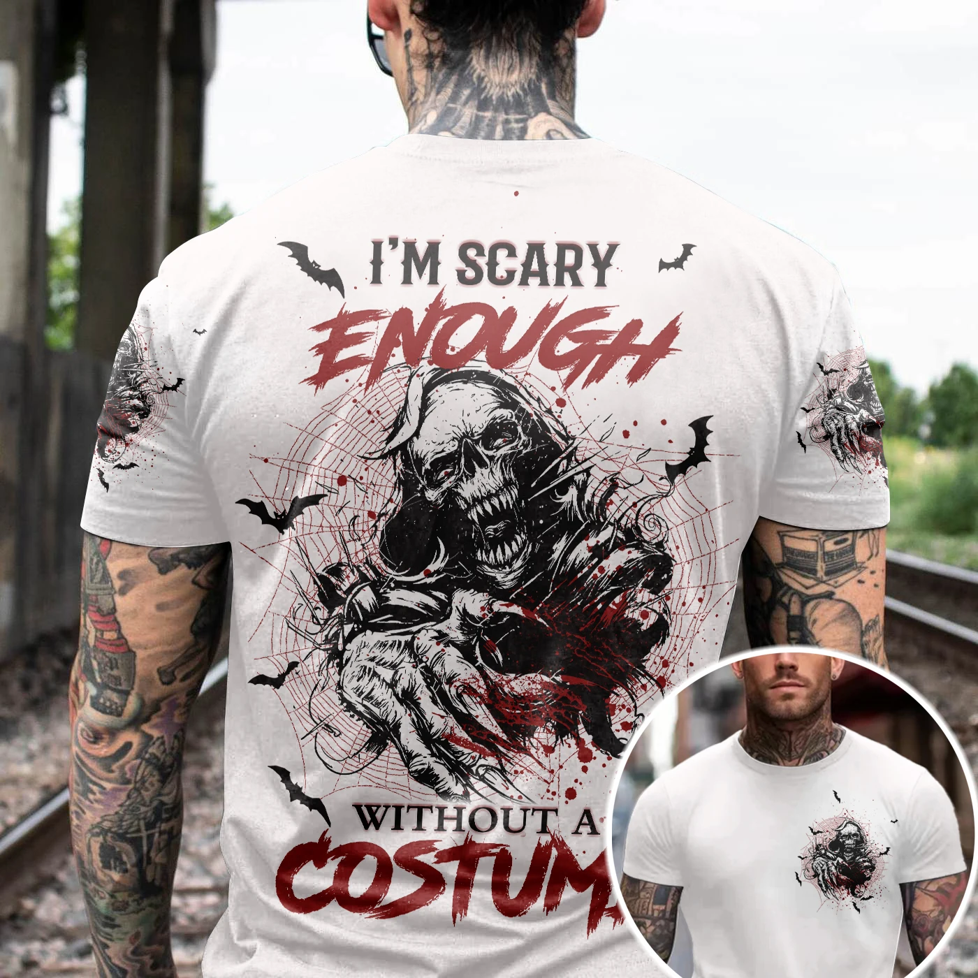 

T Shirt for Men Retro Streewear Skull Print Hip Hop Man Clothing Graphic T Shirts Harajuku Male Short Sleeve Tee Trend Clothes