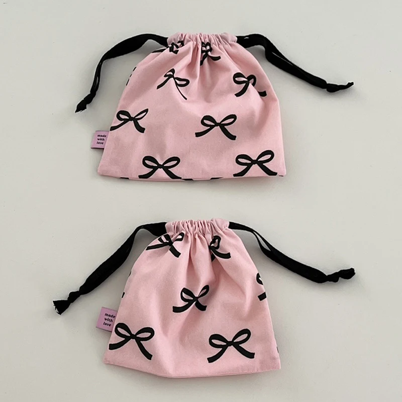 Bow Knot Drawstring Bag Korean Y2k Cosmetic Storage Pouch Women