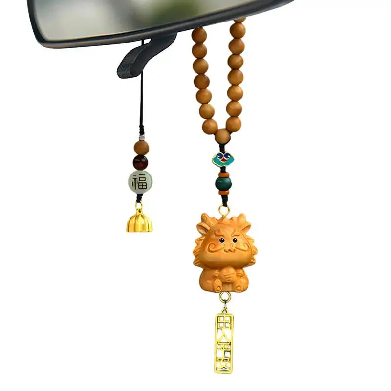 

Chinese Dragon Car Ornament Zodiac Dragon Sandalwood Pendant Bead Pendant Car Ornament Bag Charm Wood Carving Dragon Car Decor