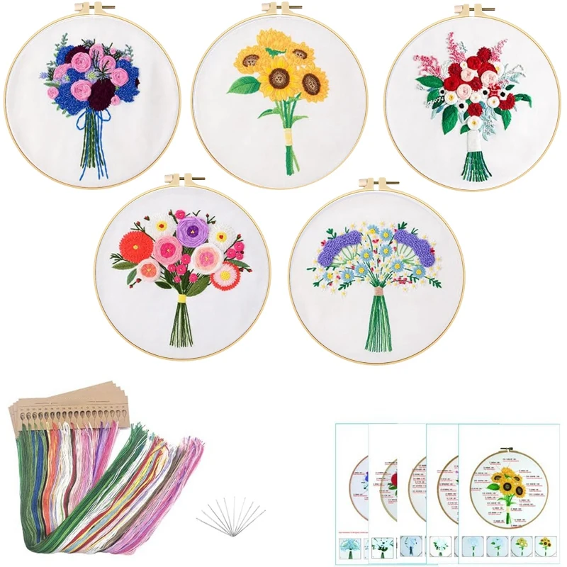 

5 Set Embroidery Kit Easy To Use For Beginners Embroidery Stitches Practice Kit For Learn To Embroider Kit Adult Beginner