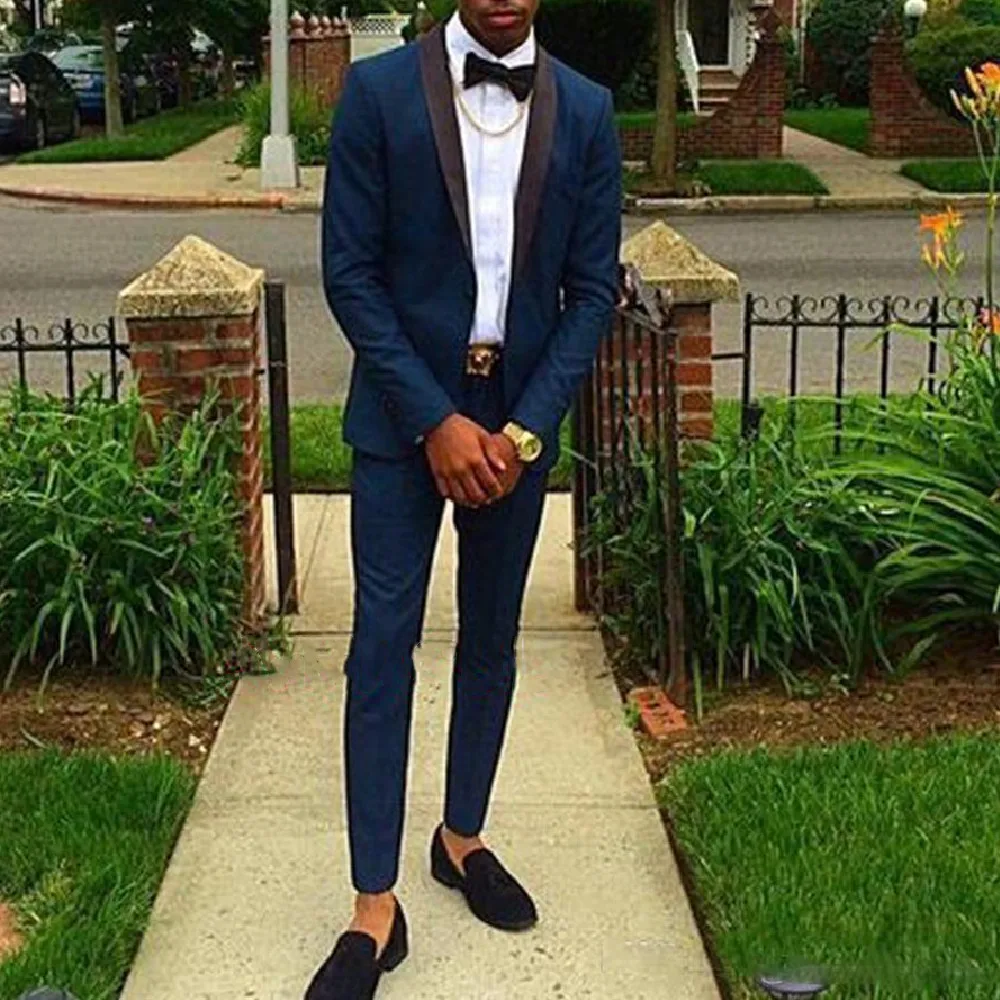 

2022 Wedding Tuxedo for Men Navy Blue Groom Wear Suits Mens 2 Pieces Suits for Wedding Groomsmen Best Man Terno (Jacket+Pants）