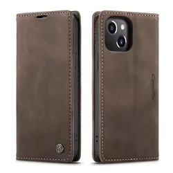 Luxury Magnetic Leather Wallet Case with Card Slot & Stand Feature - iPhone 15 Pro (Coffee)