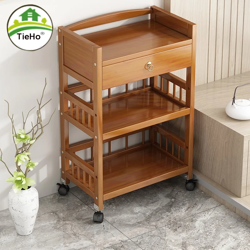 

Floor Kitchen Bamboo Storage Cabinet With Drawer Living Room Multi-layer Storage Shelf Modern Assembly Movable Storage Organizer