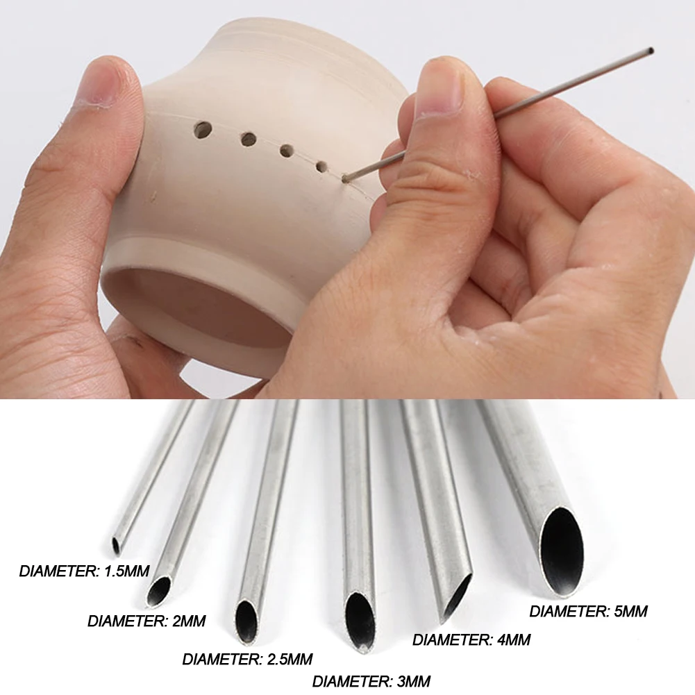 6pcs/set Stainless Steel Hole Puncher for Pottery Clay Holing Sculpture Carving Cutting Puching Tools Pot Vase Moldeling Tool pottery sculpting tools clay sculpting tools pottery tools clay craft tool