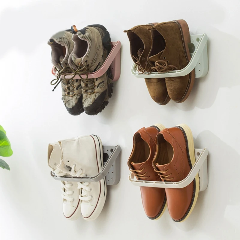 

4Pcs Hanging Shoe Organizer, Wall Mounted Shoes Rack,Foldable Shoes Holder, Adhesive Storage Shoe Shelf For Space Saving Durable