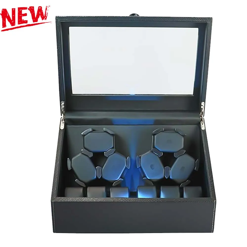 Watch Winders Box for Automatic Watches 6 watch Rotate Stand Automatic Watches Built-in LED Light Ultra Quiet Motor