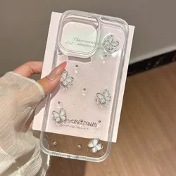 Elegant 3D Butterfly Glitter Clear Phone Case - Korean Girl Epoxy Soft Shockproof Cover - iPhone 15 Pro Max