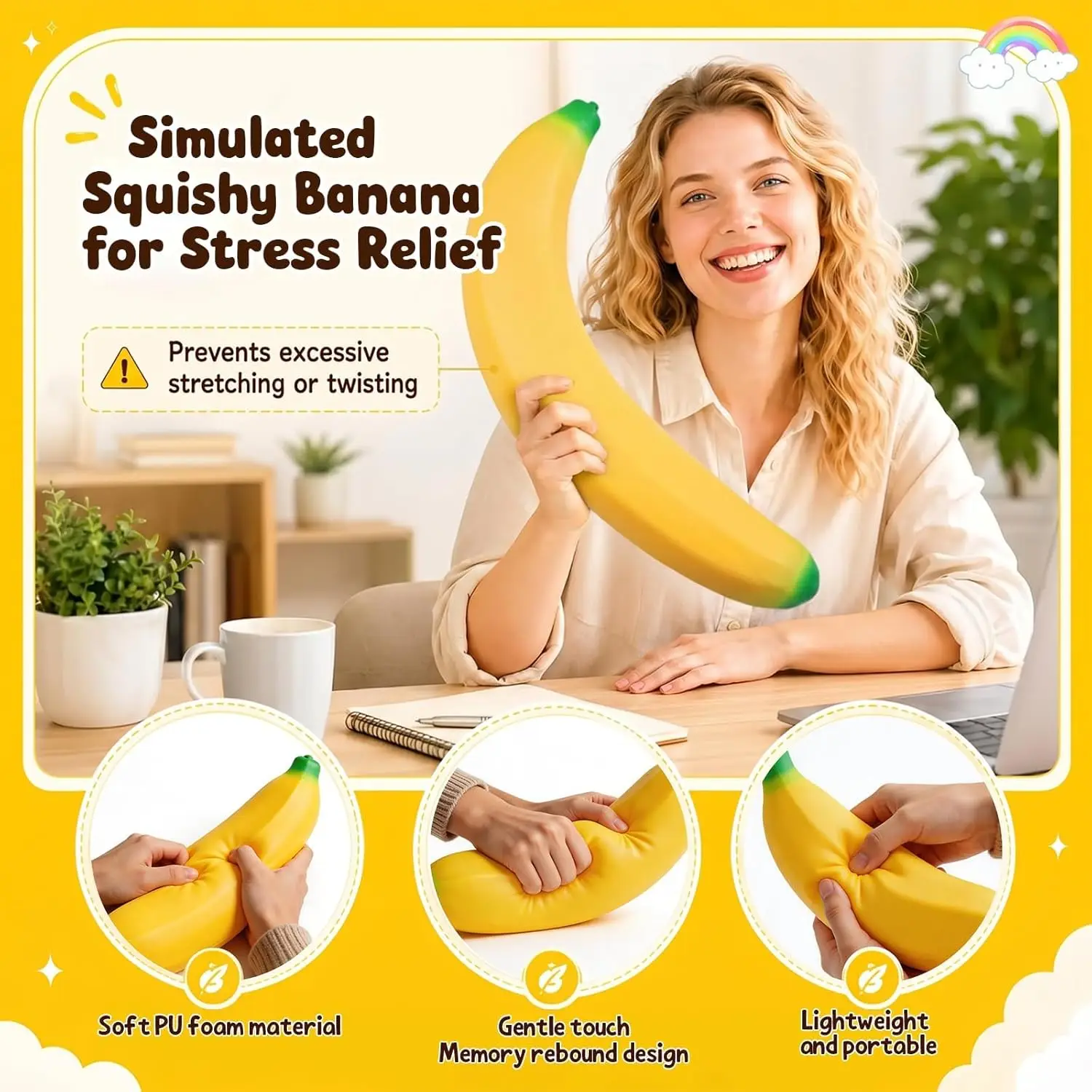 Banana Squishy, Jumbo Squishy Banana Giant Big Realistic Bananas Moldable Soft Squishys Slow Rising Stress Ball for Anxiety Stress Party Favor for Adults (18IN Banana) 4