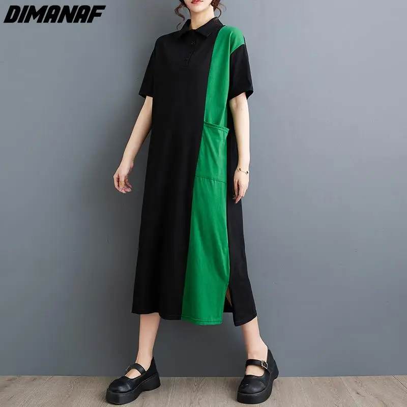 

Женское свободное платье-рубашка Dimanaf, Повседневное платье в стиле оверсайз из хлопка, длинное базовое платье для лета, 2024