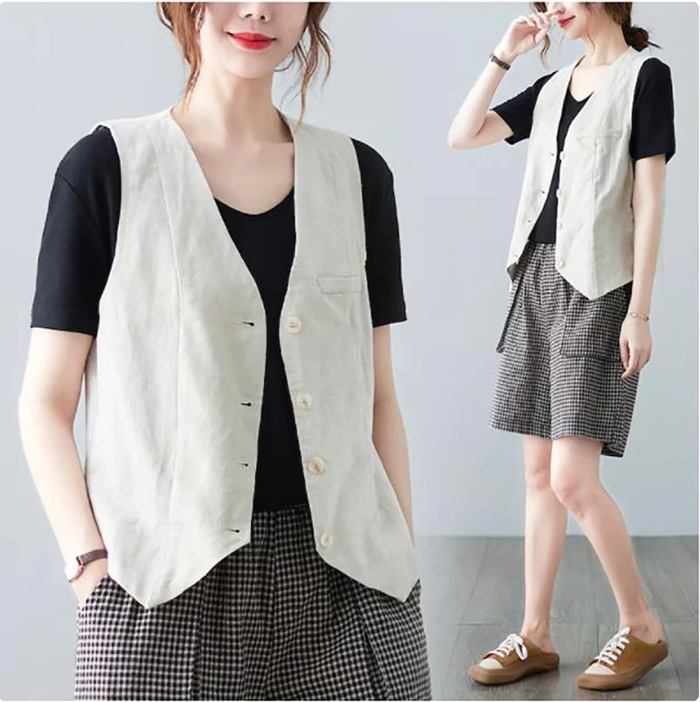 Sleeveless Vests for Women Vest Kiwi Vintage Single Breasted Linen Vest Sleeveless Jacket Prom Party Vests Woman Summer 2023