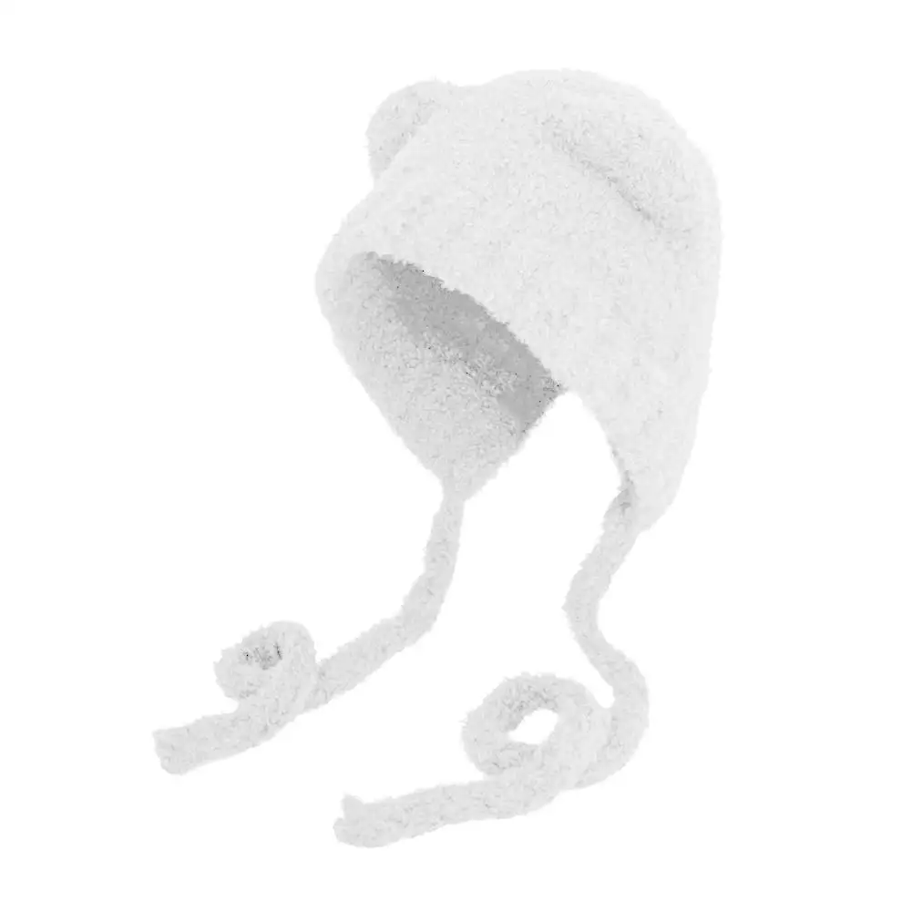 Winter warme Plüschmützen süße weiche Bärenohrenmütze Schnür-Gehörschutz Slouchy Beanie Cap Earflap Crochet Beanie für Keen Girls – Detail 14