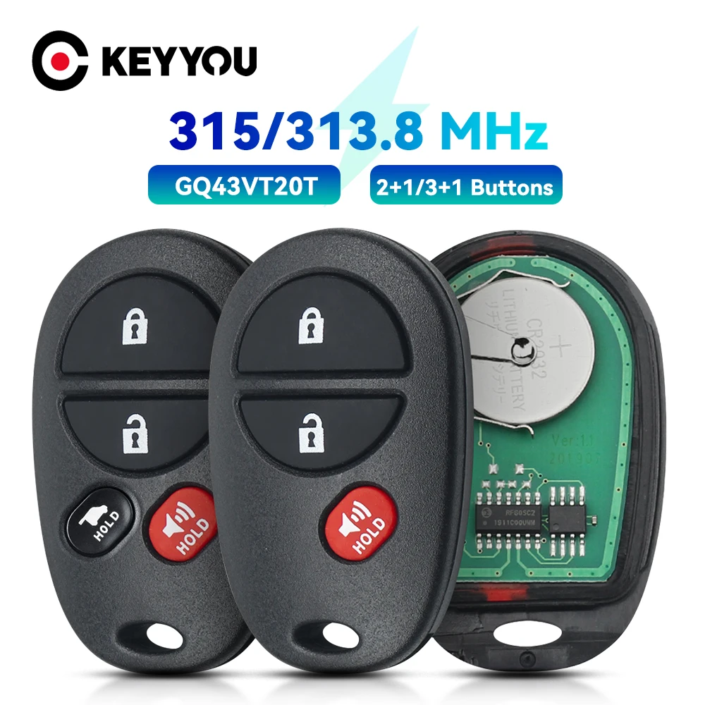 

KEYYOU 3/4 Buttons Keyless Entry Remote Key For Toyota Tundra Highlander Sequoia Sienna GQ43VT20T 315Mhz Car Remote Controls Key