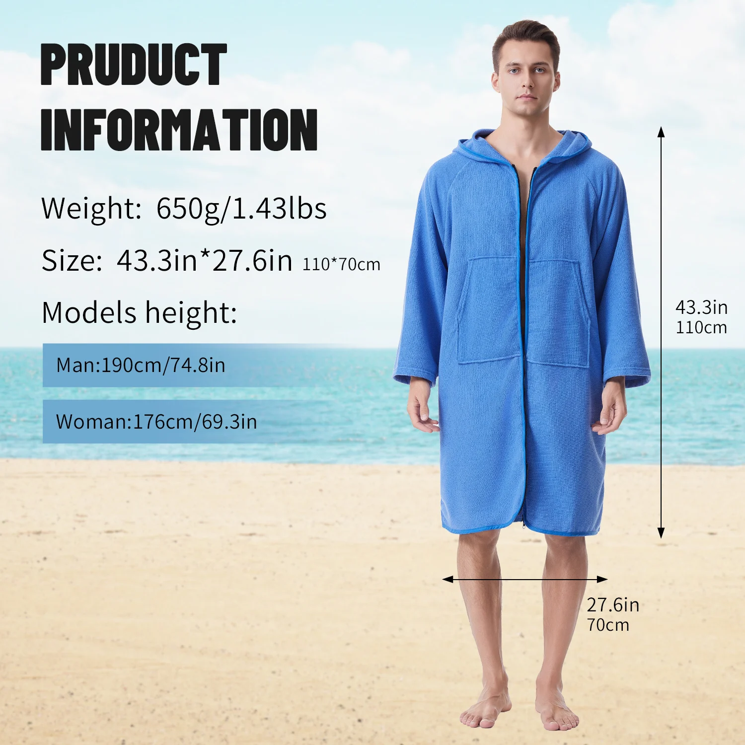 Accappatoio mutao con zip maniche lunghe asciugamano mare_voghion.com