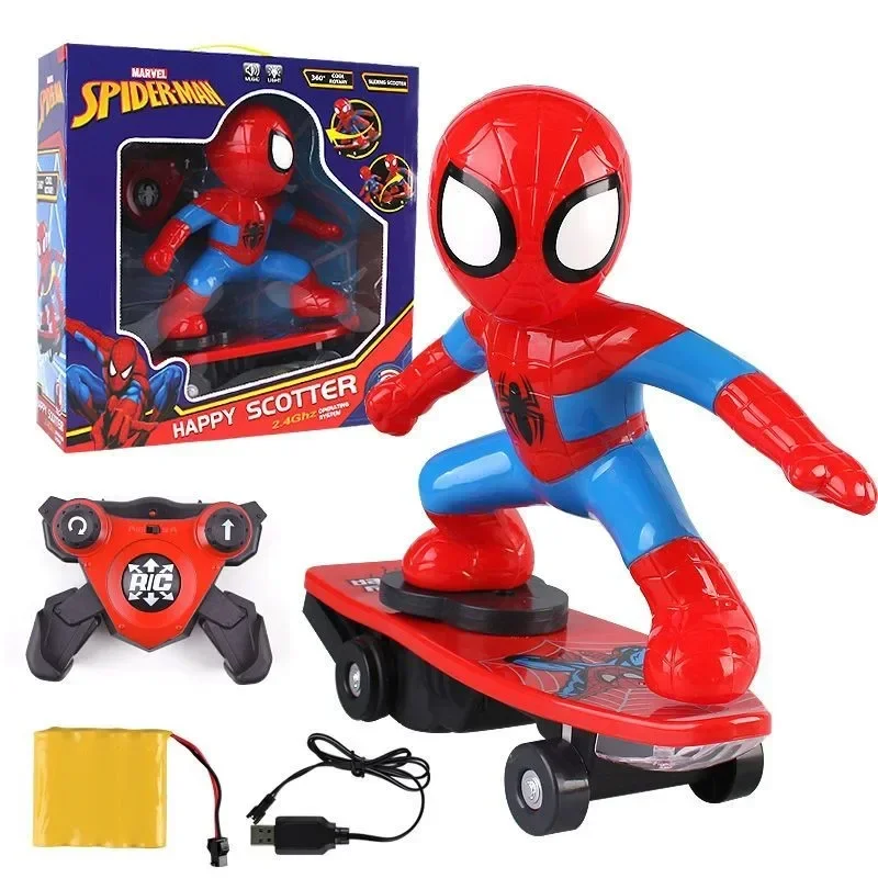 Hot Toys Spiderman Automatic Flip Rotation Skateboard Acusto-Optic Car Ultraman Electric Music Stunt Scooters Giocattoli Per Bambini