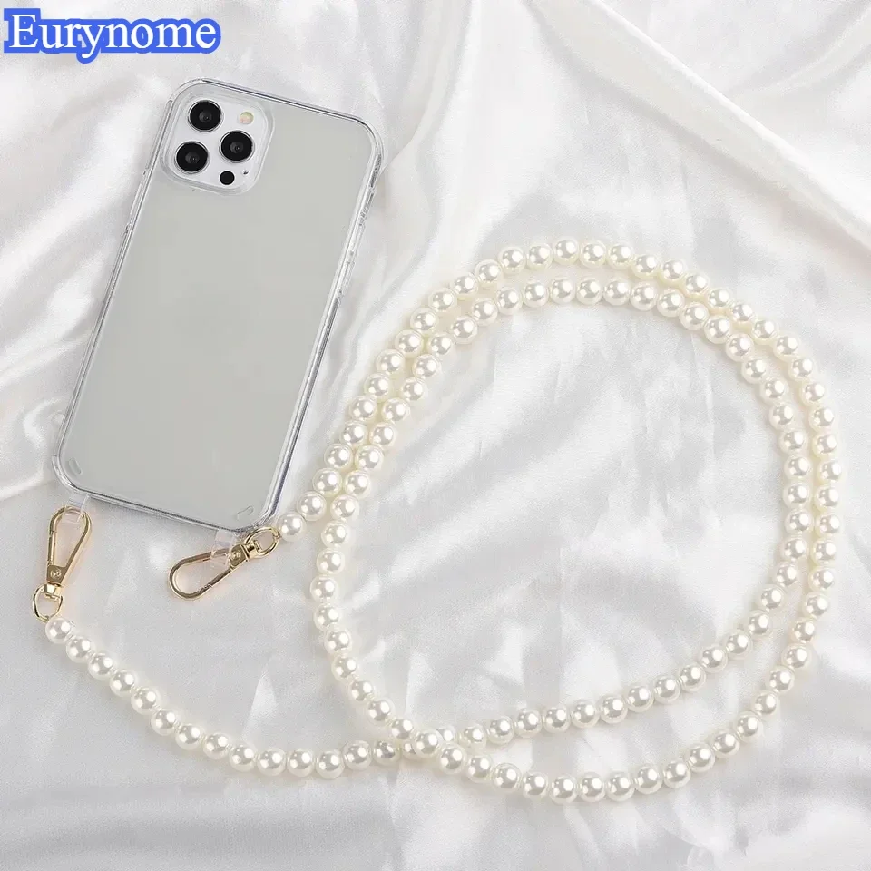 Luxury Pearl Chain Crossbody Shockproof Acrylic Phone Case with Lanyard Cover