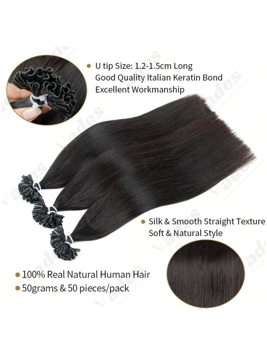 Estensioni dei capelli con punta a U Capelli umani Pre incollati Cheratina Fushion 100% veri capelli Remy Diritti serici 50 fili/confezione 50g 16-22 pollici - immagine 2