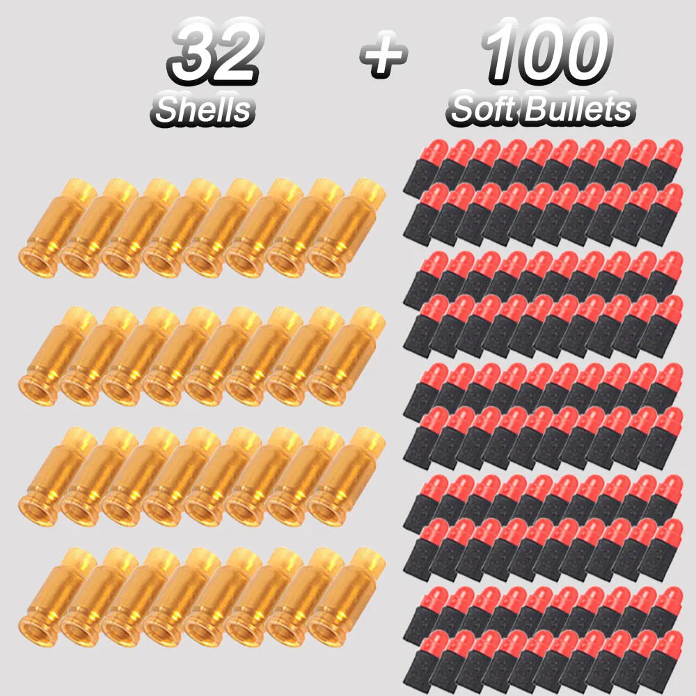 Toy Guns 100 Soft Foam Bullets + 32 Shells For Glock Colt Pistol Shooting Games Kids Toys