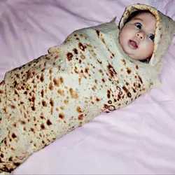 Manta envolvente para bebé, sombrero de bebé, manta de Burrito de 2 piezas, divertida Manta de algodón con patrón de Tortilla para niños
