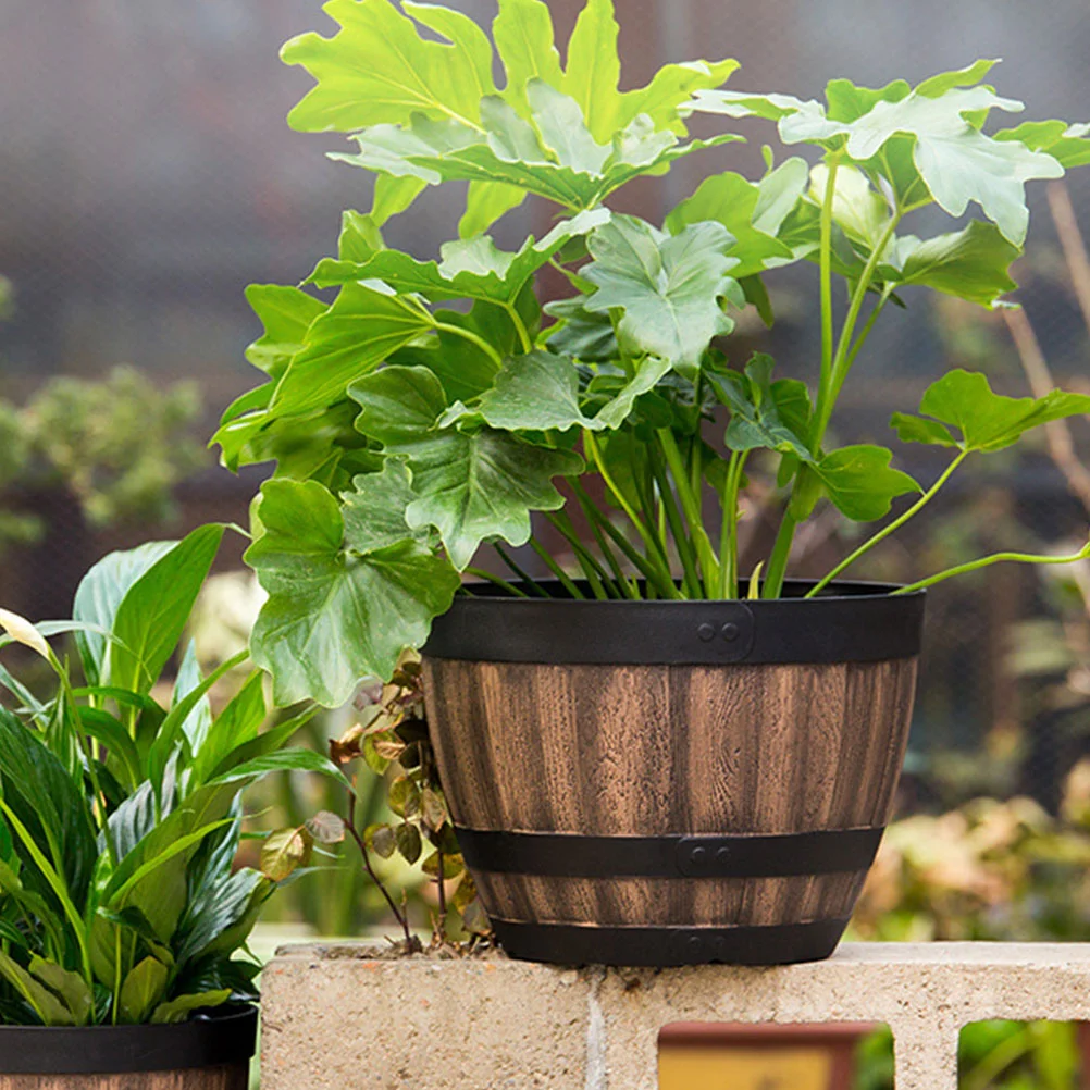 Succulent Plants Bonsai Flower Pot Faux Wooden Planter Retro Outdoor Plastic Barrel Imitation Planting Pots Imitated Creative