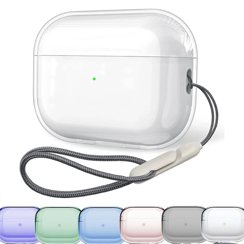 

Прозрачный мягкий чехол из ТПУ для AirPods Pro 2nd 2022 с ремешком с защитой от потери, силиконовый чехол для Airpods Pro 2