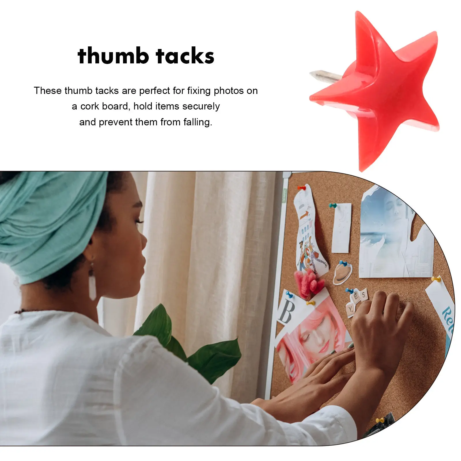 100개 다채로운 별 모양 푸시핀/핀, 메시지 보드, 지도, 종이, 디스플레이 보드용, 사무실, 교실, 가정용