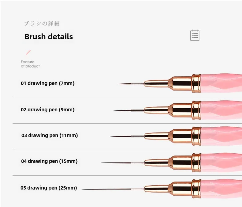 Description Picture 3 of itemNew 5pcs Rhombus Fine Liner Brush Nail Art Striping Brushes Thin Line Nail Brush Detail Painting Pen Gel Nail Painting Tools