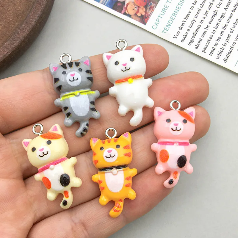 10pcs Mixed Cartoon Cute Cat Design Charms 3D Luminous Resin Animal Pendants For DIY Bracelet Necklace Jewelry Making Accessory