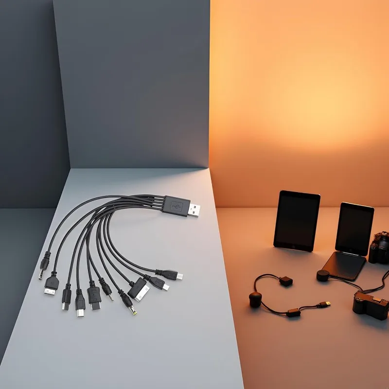 10-in-1 멀티 핀 충전 케이블 다기능 USB 어댑터 데이터 충전 와이어 코드 이어폰 스피커 MP3 플레이어용 범용