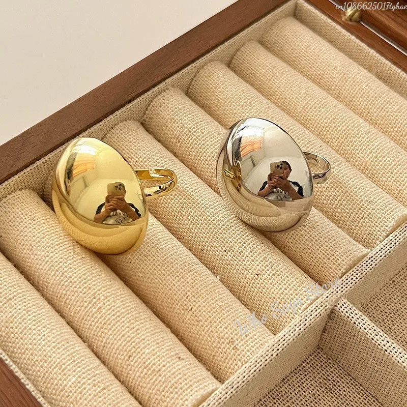 Exaggerated Metal Glossy Round Ball Shape Ring for Women Men Fashion Gold Silver Color Geometric Adjustable Rings Jewelry