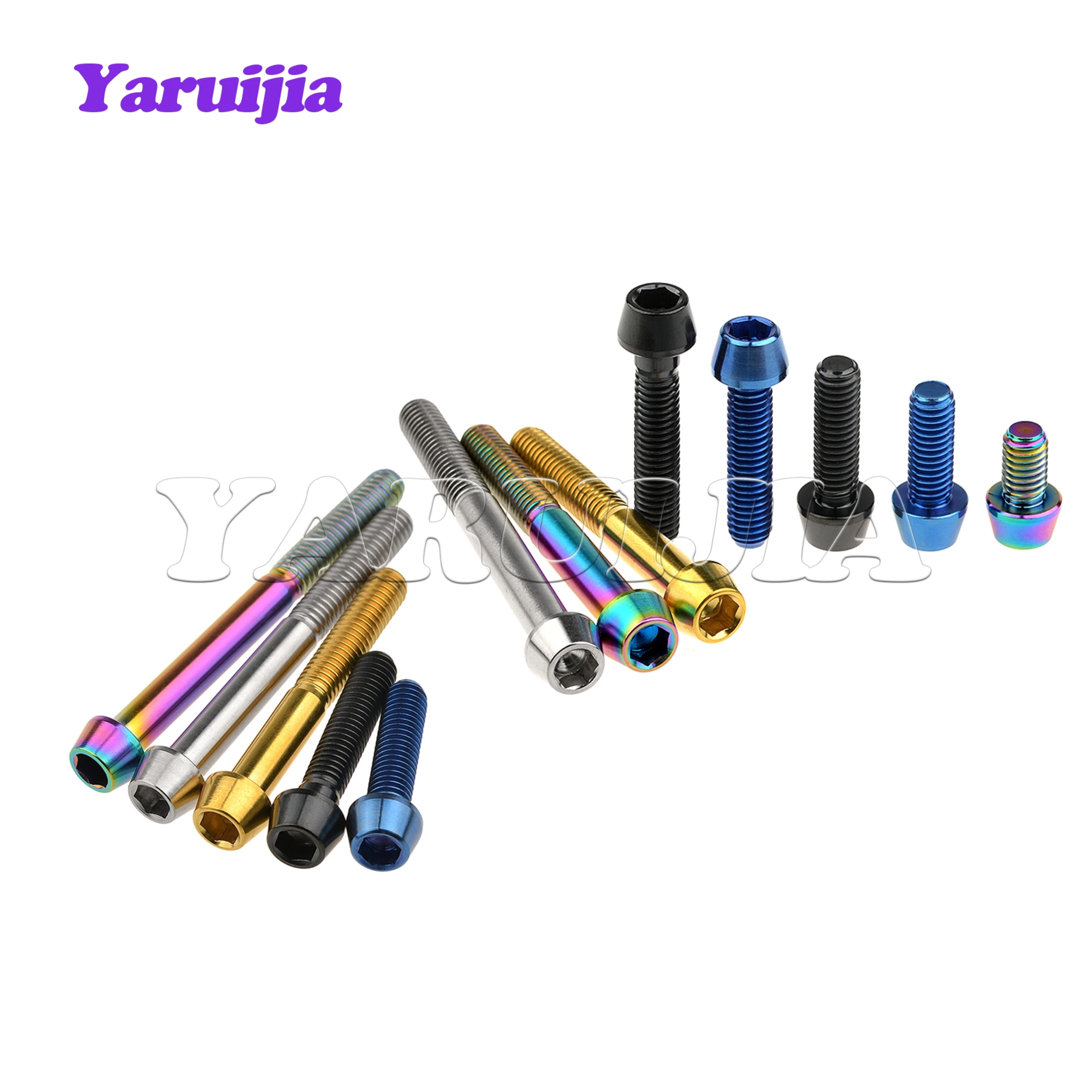 Yaruijia Titanium Bolt M5/M6/M8x9/10/15/16/18/20/25/30/35/40/45~ 65mm Allen Key Taper Head Bolt Screw for Bicycle Headset Brake titanium bolts