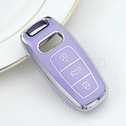Premium Soft TPU Car Key Case Cover - Auto Styling Protection Shell Holder Accessories (Silver Line Purple)