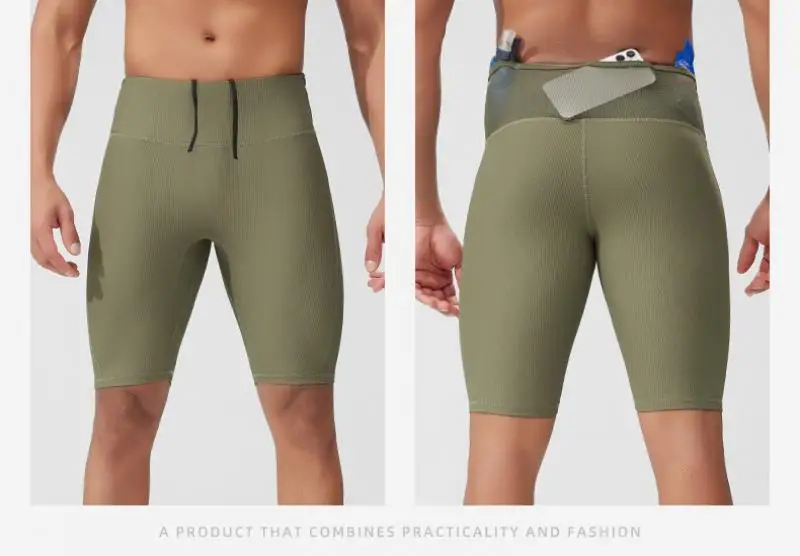 (S-2XL)Mens Quick Dry Compression Running Shorts High Waist Workout Bottoms with Mesh Back Multi-Pockets Fitness Traing Tights