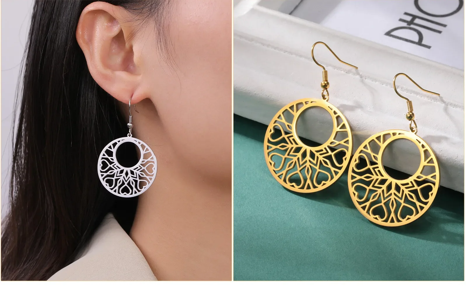 Cazador Bohemian Filigrane Tropfen Ohrringe Edelstahl Blume Ethnische Baumeln Ohrringe für Frauen Schmuck Valentinstag Geschenk Großhandel – Detail 10
